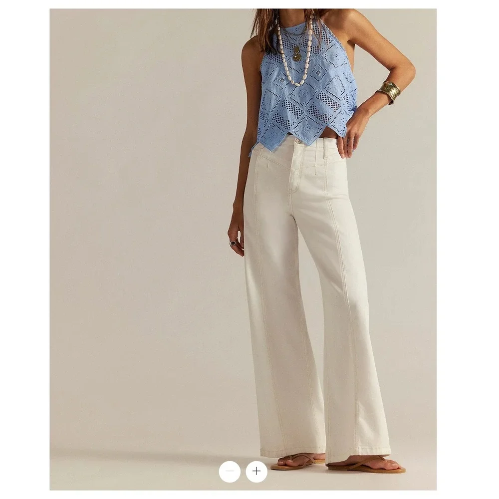 Free People We The Free Libre Wide Leg Jeans White High Rise Denim Size 28